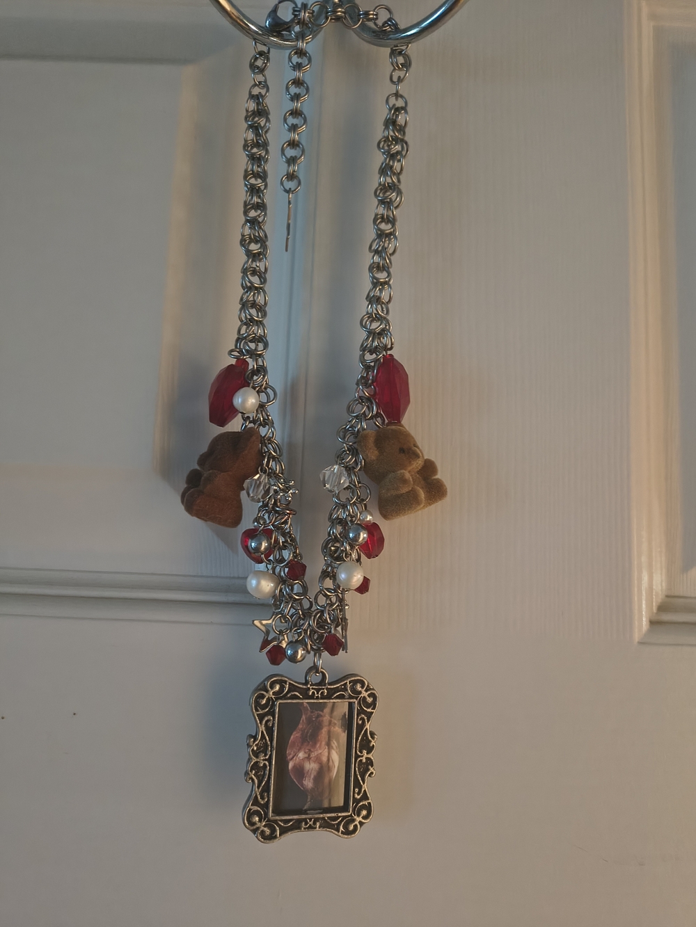 Custom Made Gothic Necklace with Red Accents and Brown Teddy Charms